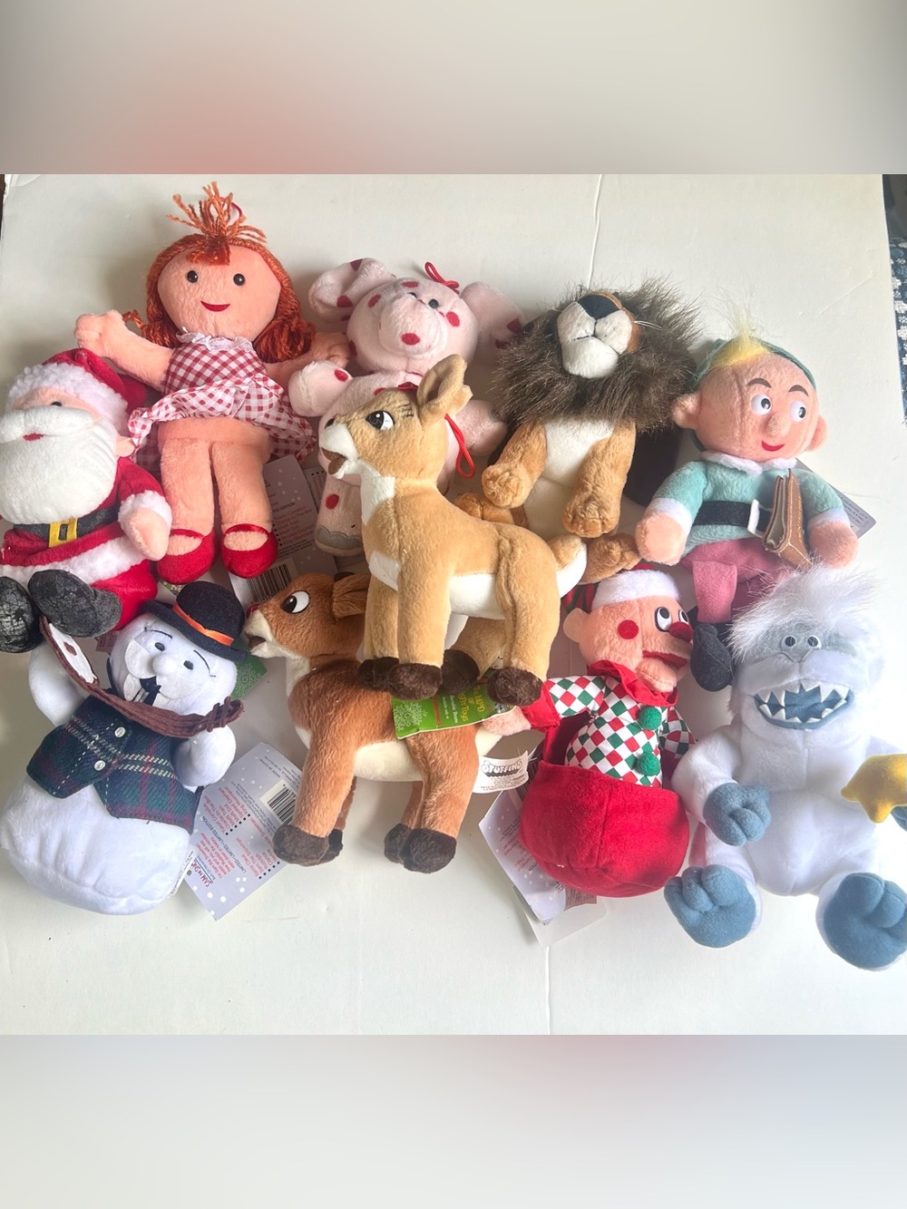Vintage 1999 Rudolph The Red-Nose Reindeer plush Christmas tree ornaments.
